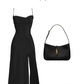 Elegant Mermaid Spaghetti Straps Black Slit Long Prom Dresses Party Dress C3170