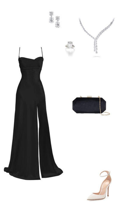 Elegant Mermaid Spaghetti Straps Black Slit Long Prom Dresses Party Dress C3170