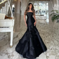 Classy Mermaid Strapless Sleeveless Satin Black Long Prom Dresses Evening Dress C3172