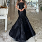 Classy Mermaid Strapless Sleeveless Satin Black Long Prom Dresses Evening Dress C3172