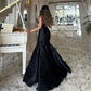 Classy Mermaid Strapless Sleeveless Satin Black Long Prom Dresses Evening Dress C3172
