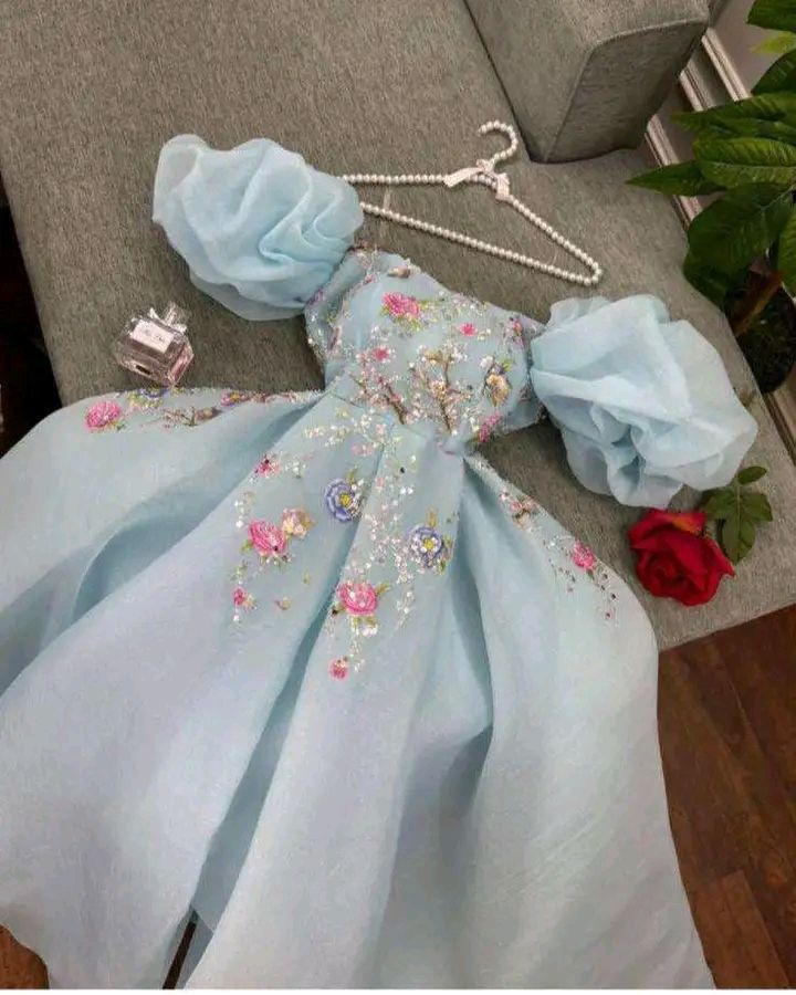 Elegant A Line Square Neckline Blue Organza Long Prom Dresses Party Dress C3174