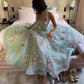 Robe de bal élégante en tulle bleu clair avec licou et dentelle Robe de soirée C3177