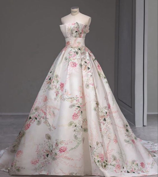 Jolie robe de bal sans bretelles en tulle longue à fleurs rose longueur au sol robes de bal Sweet 16 robes C3184