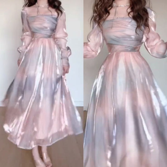 Classy A Line Square Neckline Pink Prom Dresses Evening Dress C3186