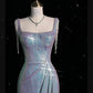 Robe de bal sirène Sexy pour femmes, col carré, pompon de perles, longue fente haute, C319