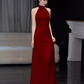 Vintage Mermaid Burgundy High Neckline Long Prom Dresses C31