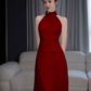 Vintage Mermaid Burgundy High Neckline Long Prom Dresses C31