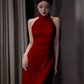 Vintage Mermaid Burgundy High Neckline Long Prom Dresses C31