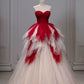Jolie robe de bal en tulle à décolleté en cœur et longues couches rouges pour les robes de bal Sweet 16 C3210
