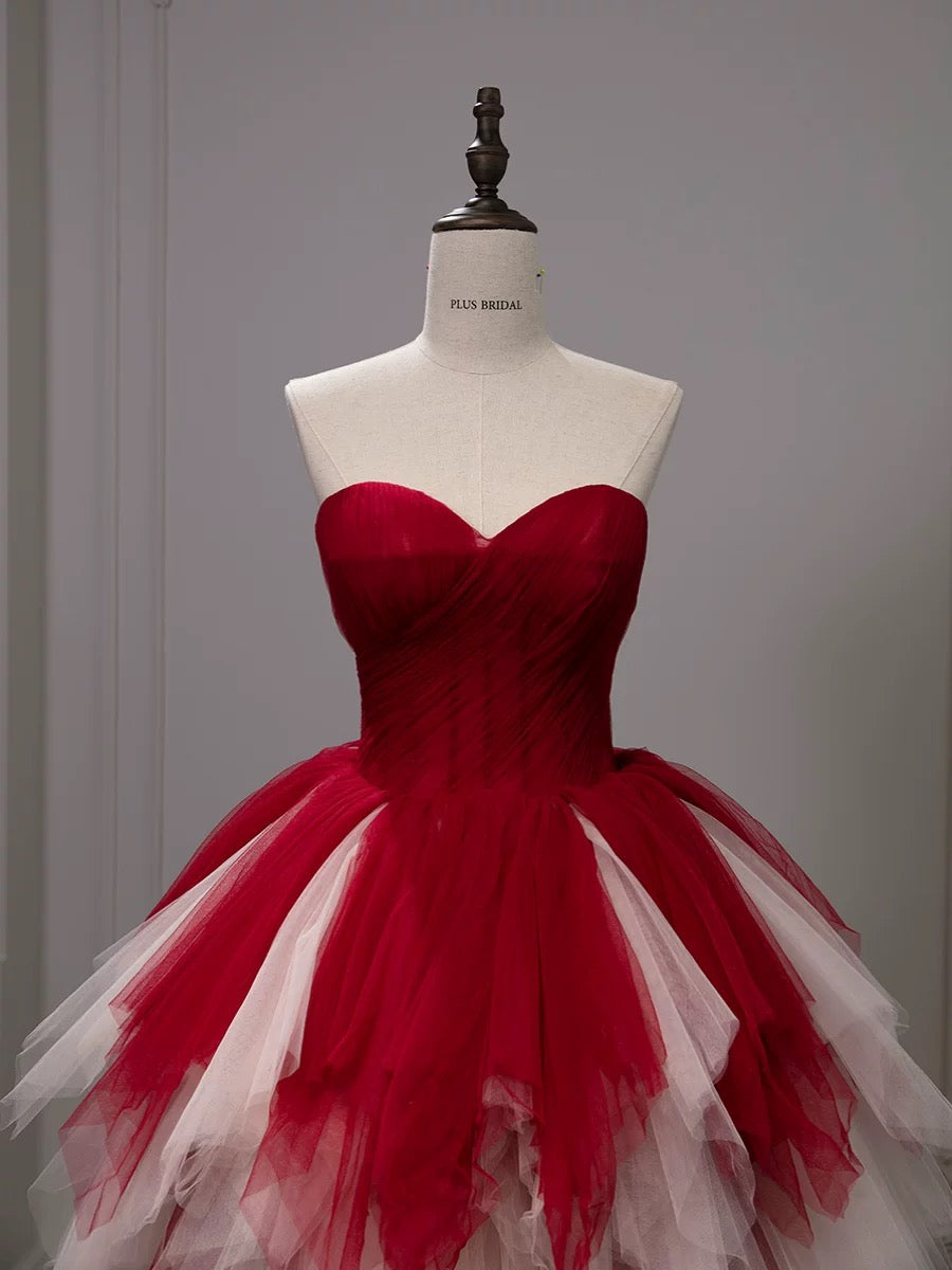 Jolie robe de bal en tulle à décolleté en cœur et longues couches rouges pour les robes de bal Sweet 16 C3210