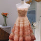 Jolie robe de bal sans bretelles en tulle à volants roses et longues couches pour les 16 ans C3217