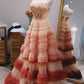Jolie robe de bal sans bretelles en tulle à volants roses et longues couches pour les 16 ans C3217