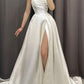 Robe de mariée trapèze élégante en satin avec fente haute C322