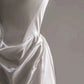 Chic Sheath Square Neckline Sleeveless White Satin Wedding Dresses With Ruffles C3224