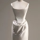 Chic Sheath Square Neckline Sleeveless White Satin Wedding Dresses With Ruffles C3224