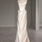 Chic Sheath Square Neckline Sleeveless White Satin Wedding Dresses With Ruffles C3224