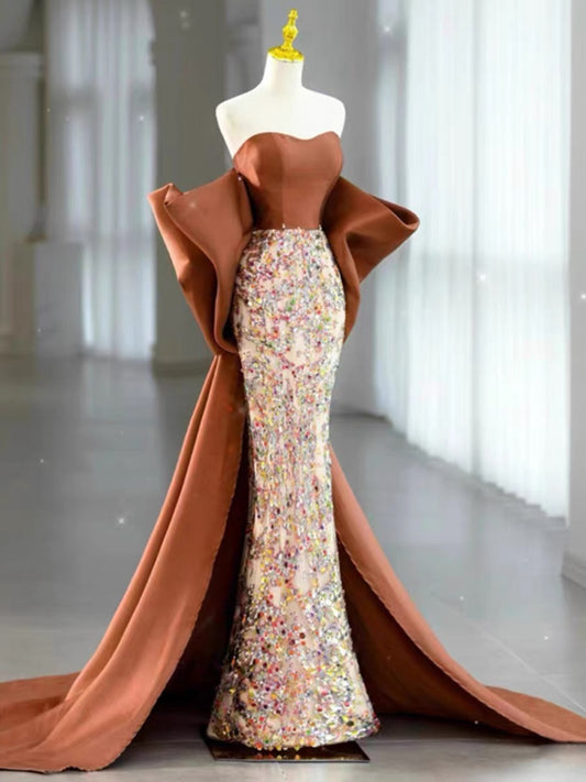 Sexy Mermaid Sweetheart Satin Evening Dress Long Prom Dresses Party Dress With Bow C3229