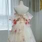 Elegant A-Line Off The Shoulder Flowers Tulle Long Prom Dress Evening Dress C3230