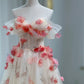 Elegant A-Line Off The Shoulder Flowers Tulle Long Prom Dress Evening Dress C3230