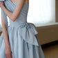 Elegant Ball Gown One Shoulder Light Sky Blue Satin Flowers Long Prom Dress Evening Dress C3232