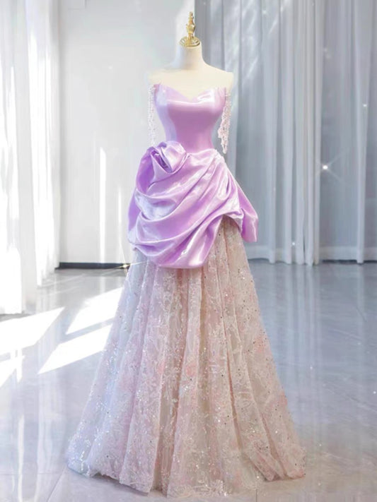 Elegant A line Off The Shoulder Pink Satin Ruffles Long Prom Dress Evening Dress C3233