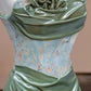 Sexy Mermaid Strapless Green Satin Evening Dress Long Prom Dresses Party Dress With Ruffles C3234