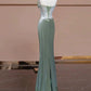 Sexy Mermaid Strapless Green Satin Evening Dress Long Prom Dresses Party Dress With Ruffles C3234