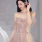 Elegant A Line Spaghetti Straps Pink Sequin Long Prom Dress Evening Dresses CC3237