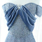 Elegant A Line Off The Shoulder Blue Sequin Long Prom Dress Evening Dresses C3238