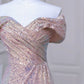 Elegant Mermaid Off The Shoulder Pink Sequin Long Prom Dress Evening Dresses C3239