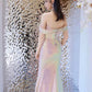 Elegant Mermaid Off The Shoulder Pink Sequin Long Prom Dress Evening Dresses C3239