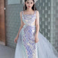 Elegant Mermaid Square Neckline Blue Sequin Long Prom Dress Evening Dresses C3240