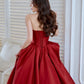 Elegant Ball Gown Strapless Burgundy Satin Long Prom Dress Evening Dresses C3241