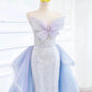 Elegant Mermaid Strapless Neckline Blue Sequin Long Prom Dress Evening Dresses C3243