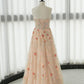 Elegant A Line Strapless Neckline Floral Lace Long Prom Dress Evening Dresses C3244