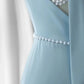 Elegant Mermaid V Neckline Blue Backless Pearls Long Prom Dress Evening Dresses C3248