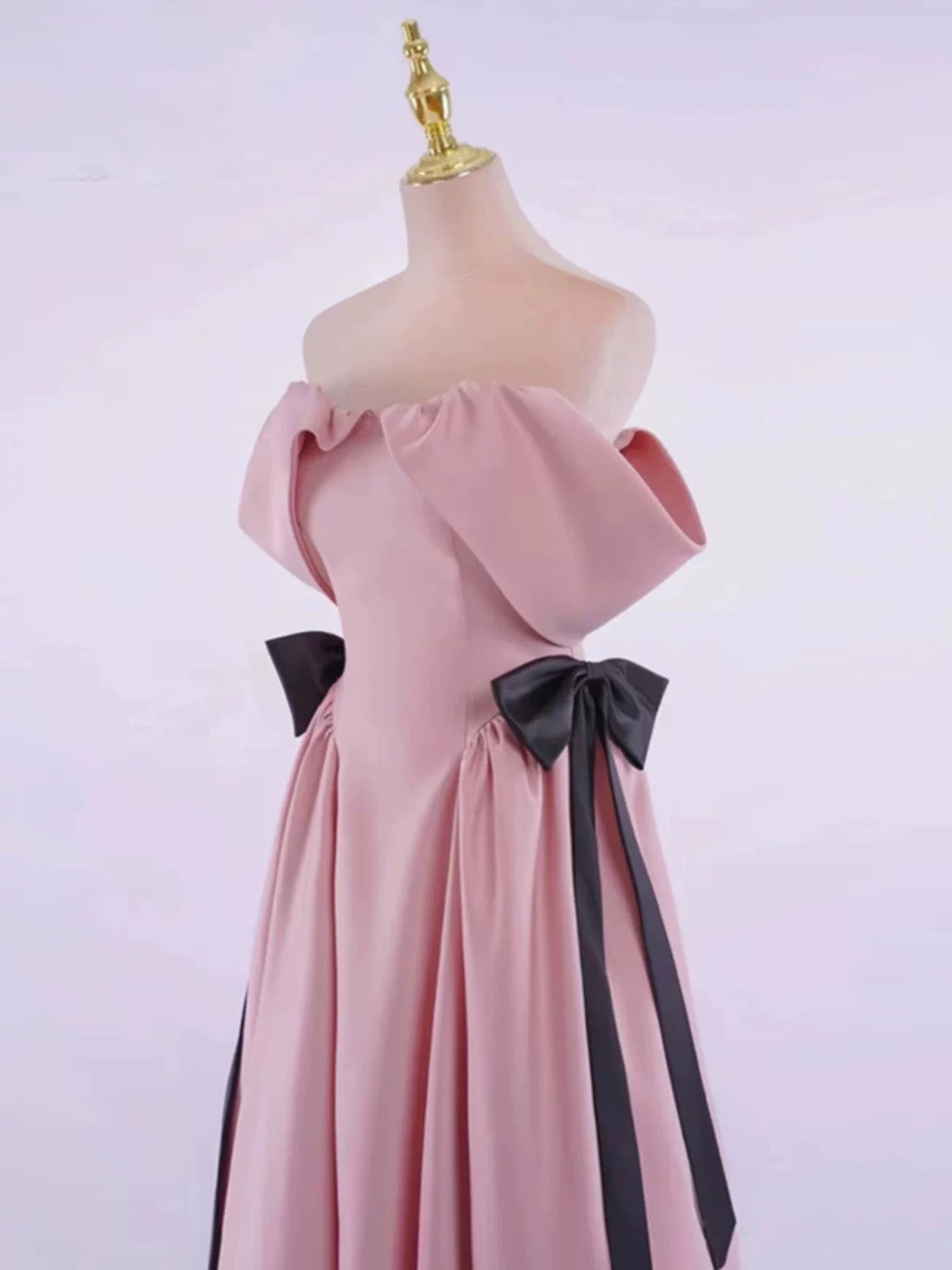 Elegant Ball Gown Off The Shoulder Pink Satin Long Prom Dress Evening Dresses C3249