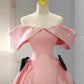 Elegant Ball Gown Off The Shoulder Pink Satin Long Prom Dress Evening Dresses C3249