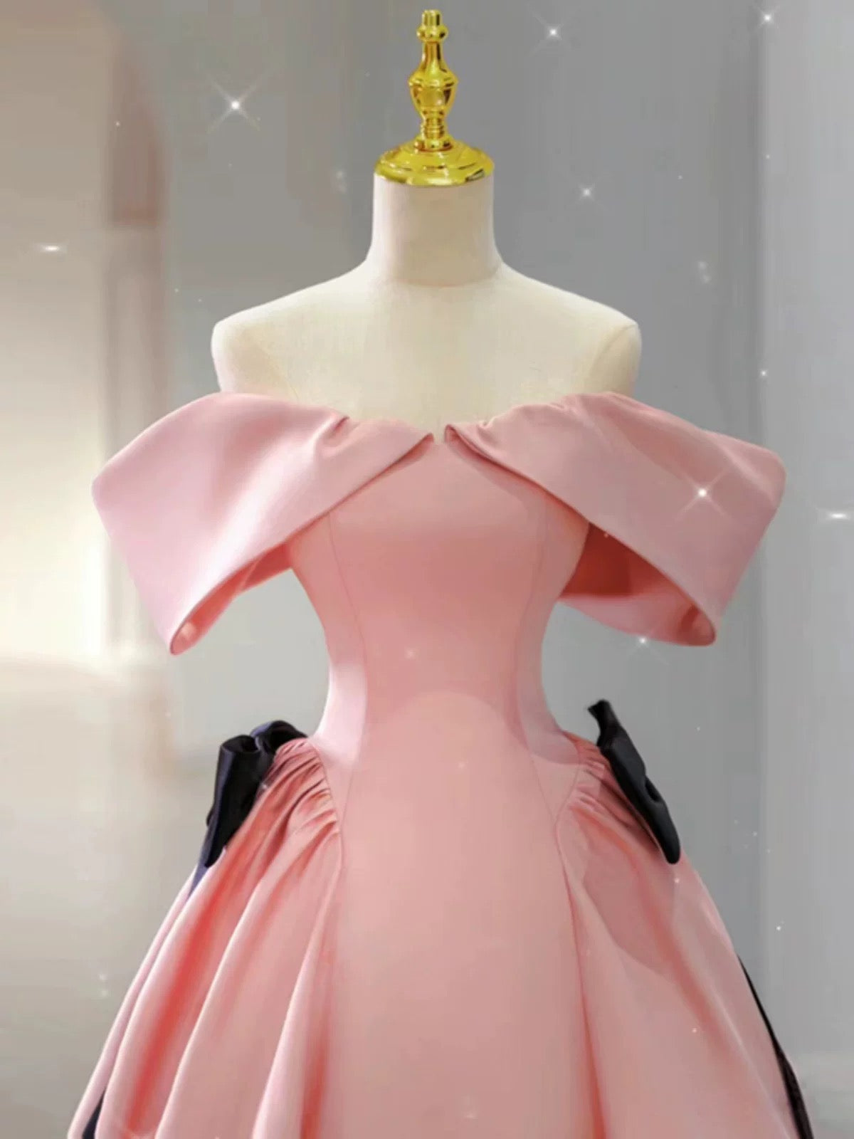 Elegant Ball Gown Off The Shoulder Pink Satin Long Prom Dress Evening Dresses C3249