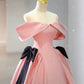 Elegant Ball Gown Off The Shoulder Pink Satin Long Prom Dress Evening Dresses C3249