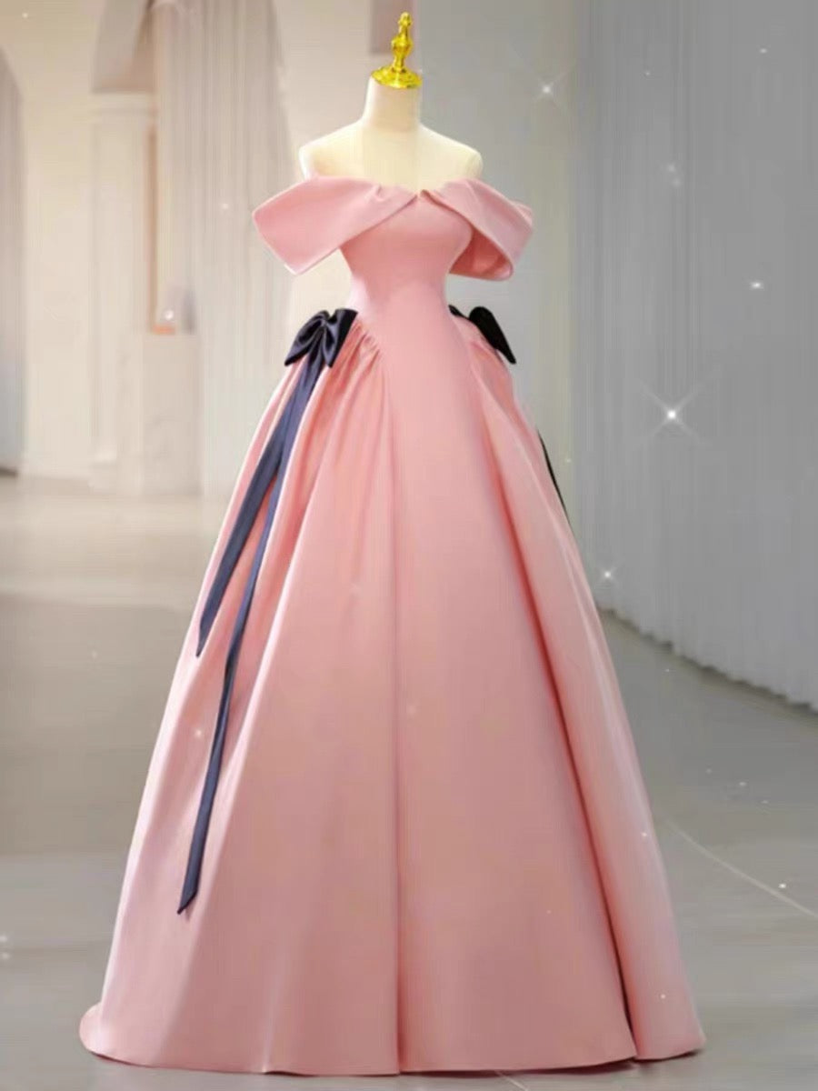 Elegant Ball Gown Off The Shoulder Pink Satin Long Prom Dress Evening Dresses C3249
