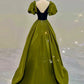 Elegant Ball Gown V Neckline Olive Green Satin Long Prom Dress Evening Dresses C3250