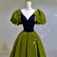 Elegant Ball Gown V Neckline Olive Green Satin Long Prom Dress Evening Dresses C3250