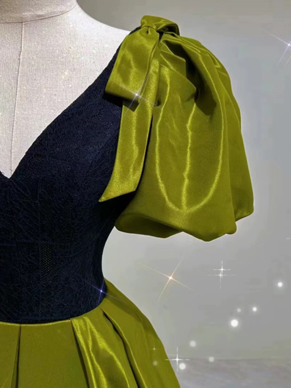 Elegant Ball Gown V Neckline Olive Green Satin Long Prom Dress Evening Dresses C3250
