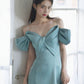 Pretty A Line Spaghetti Straps Light Sky Blue Satin Long Prom Dress Evening Dresses C3251