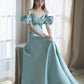 Pretty A Line Spaghetti Straps Light Sky Blue Satin Long Prom Dress Evening Dresses C3251
