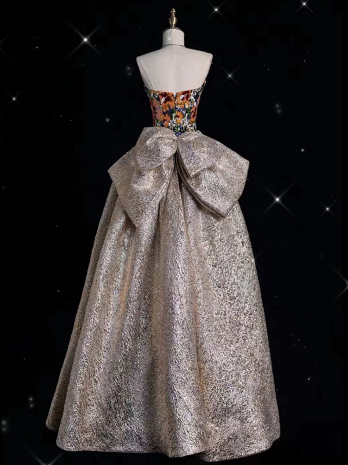 Pretty Ball Gown Strapless Floral Satin Long Prom Dress Evening Dresses With Bowknot CC3253