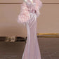 Elegant Sheath V Neckline Pink Sequin Long Prom Dress Evening Dresses With Flowers C3254