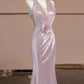 Elegant Sheath V Neckline Pink Sequin Long Prom Dress Evening Dresses With Flowers C3254